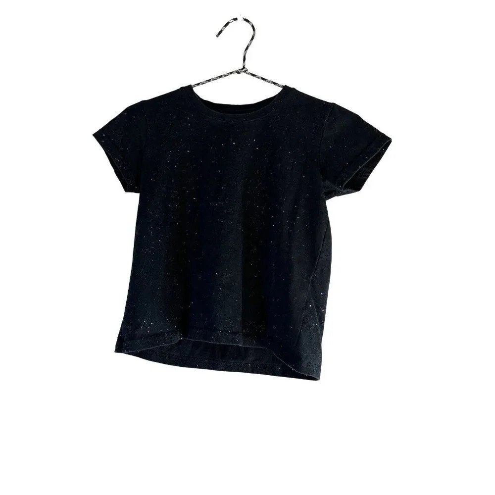 bcg Girls Tee Top Short Sleeve Black with Sparkle Size M 8-10